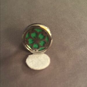 Green Floral Ring with Silver Accents